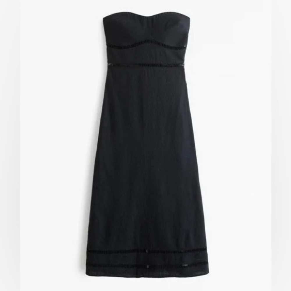 Abercrombie & Fitch linen Strapless Black Midi Dress